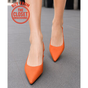 Zara Orange Pointed Toe Slingback Kitten Heels NWT